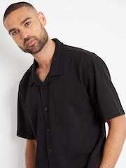 Threadbare Black Textured Revere Collar Short Sleeve Shirt - Image 4 of 4