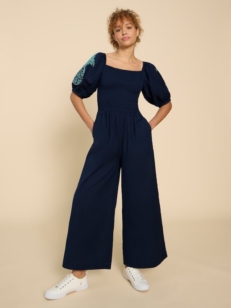 White Stuff Blue Reese Embroidered Jumpsuit - Image 1 of 7
