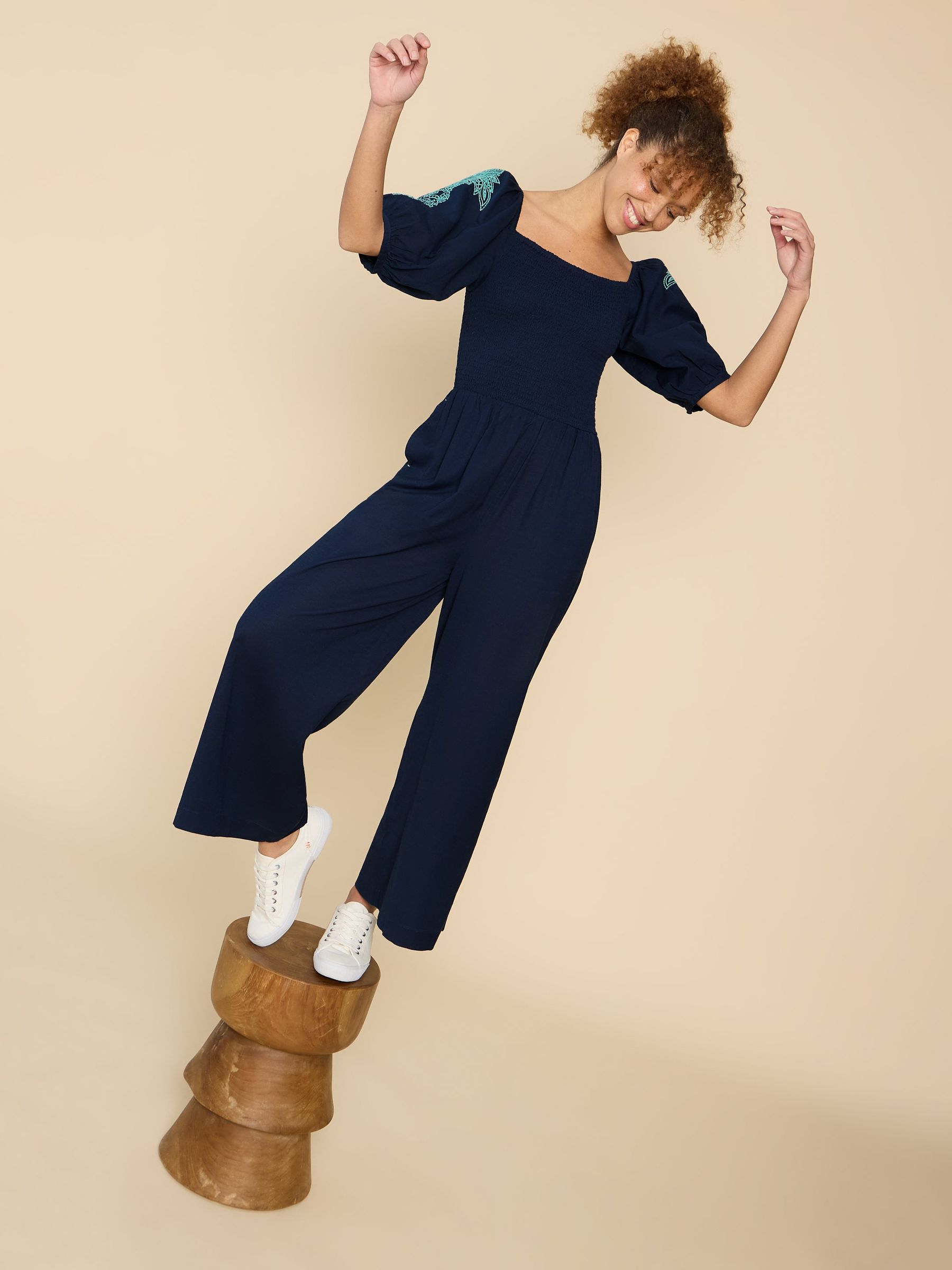 Buy White Stuff Blue Reese Embroidered Jumpsuit from Next Luxembourg
