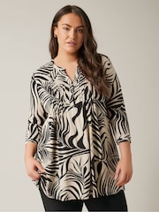EVANS Curve Abstract Print Pintuck Blouse - Image 1 of 5