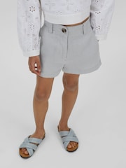 Reiss Blue Dani 4-9 yrs Linen Loose Fit Shorts - Image 3 of 4