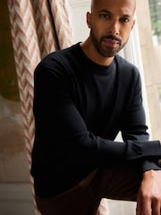 Black Regular Fit Signature 100% Merino Wool Crew Jumper - Image 1 of 1
