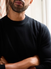Black Regular Fit Signature 100% Merino Wool Crew Jumper - Image 6 of 9