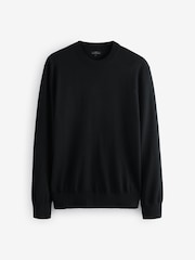 Black Regular Fit Signature 100% Merino Wool Crew Jumper - Image 7 of 9