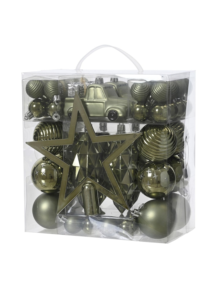 Decoris Green 67 Piece Shatterproof Christmas Tree Decorations and Baubles - Image 3 of 3