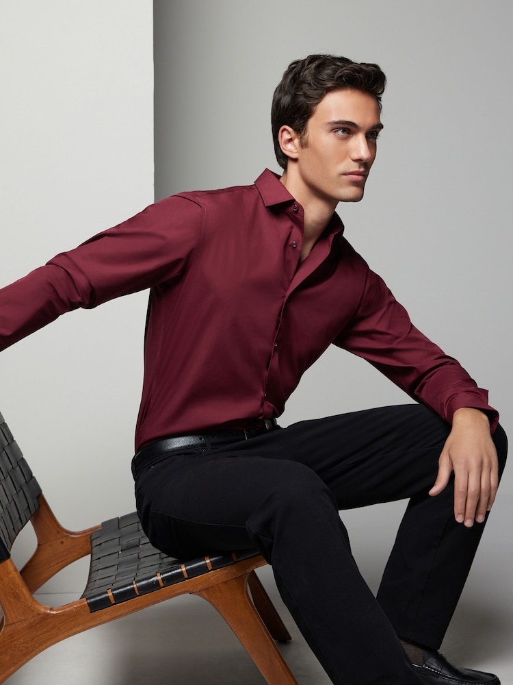 Fig Purple Slim Fit Easy Care Single Cuff Smart Shirt - Image 2 of 7