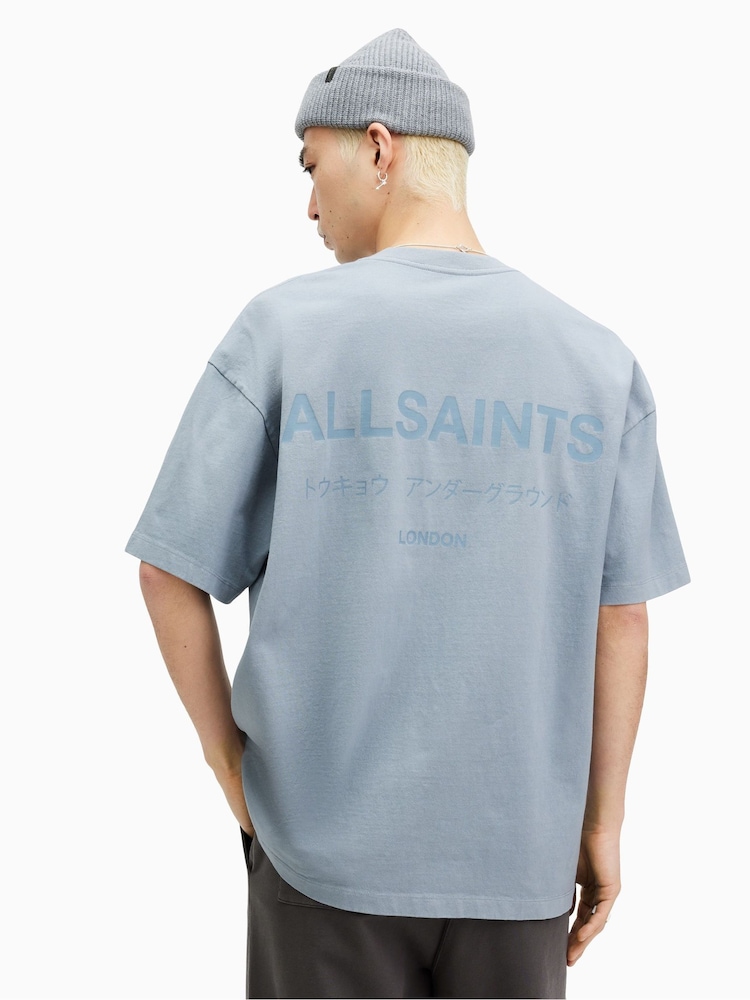 AllSaints Blue 100% Cotton Underground Crew T-Shirt - Image 2 of 7