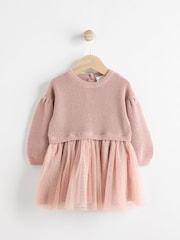 Dusky Pink Twofer Mesh Baby Dress (0mths-2yrs) - Image 1 of 11