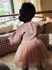 Dusky Pink Twofer Mesh Baby Dress (0mths-2yrs) - Image 3 of 11