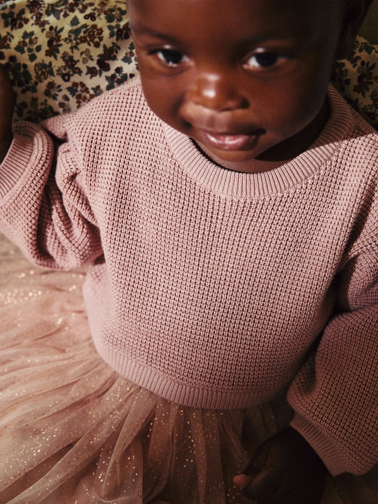 Dusky Pink Twofer Mesh Baby Dress (0mths-2yrs) - Image 5 of 11