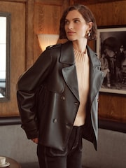 Love & Roses Black Faux Leather Cropped Trench Jacket - Image 1 of 4