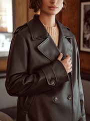 Love & Roses Black Faux Leather Cropped Trench Jacket - Image 2 of 4