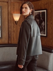 Love & Roses Black Faux Leather Cropped Trench Jacket - Image 4 of 4
