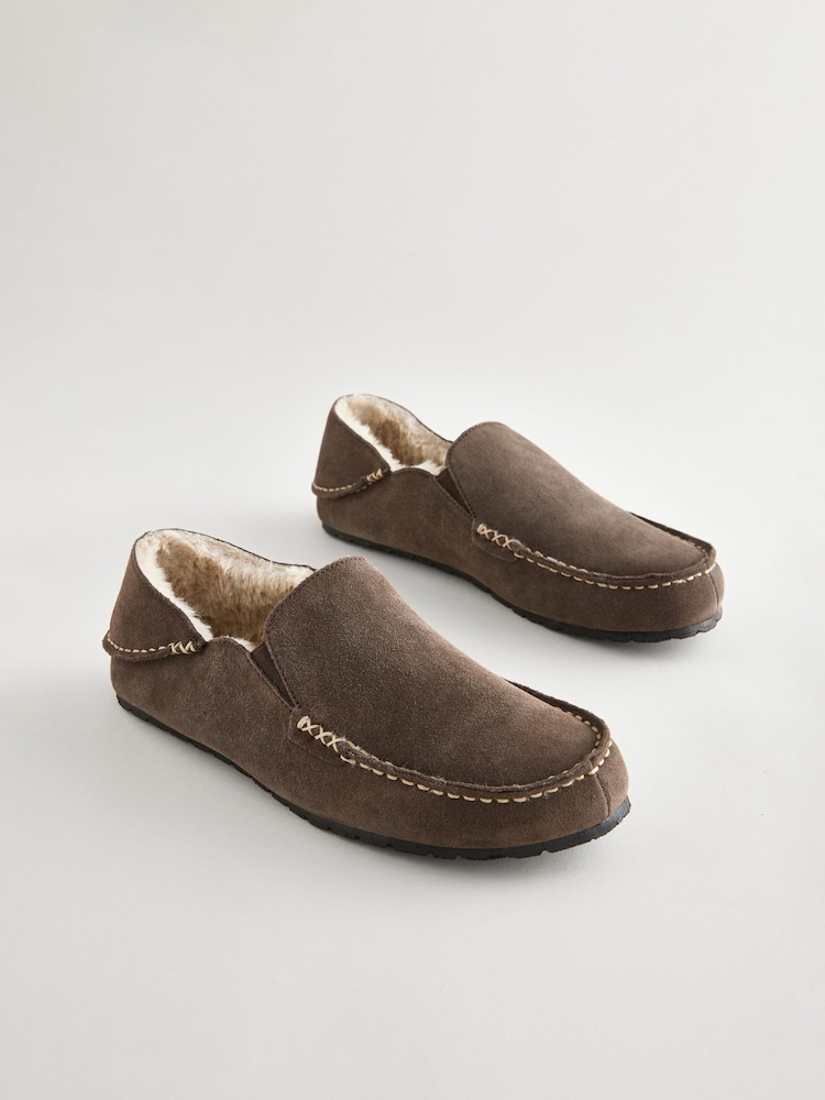 Grey Suede Moccasin Slippers - Image 2 of 6