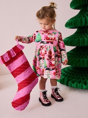 Pink Long Sleeve Jersey Christmas Dress (3mths-7yrs) - Image 1 of 10
