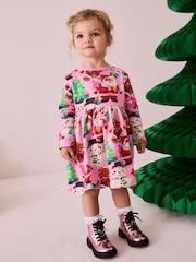 Pink Long Sleeve Jersey Christmas Dress (3mths-7yrs) - Image 2 of 10