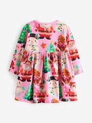 Pink Long Sleeve Jersey Christmas Dress (3mths-7yrs) - Image 7 of 10