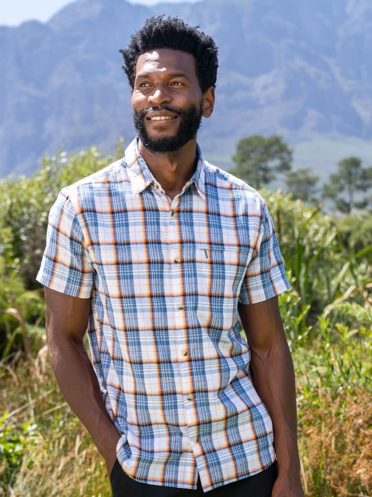Mountain Warehouse Light Blue 100% Organic Cotton Holiday Mens Short Sleeve Shirt - Image 1 of 5