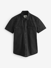 Black 100% Cotton Short Sleeve Denim Western Shirt - Image 6 of 8