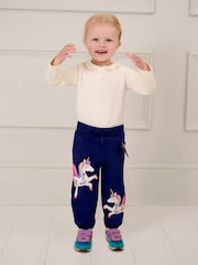 JoJo Maman Bébé Navy Blue Unicorn Appliqué Joggers - Image 1 of 6