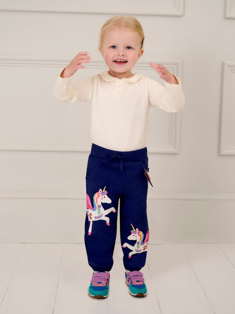 JoJo Maman Bébé Navy Blue Unicorn Appliqué Joggers - Image 1 of 6