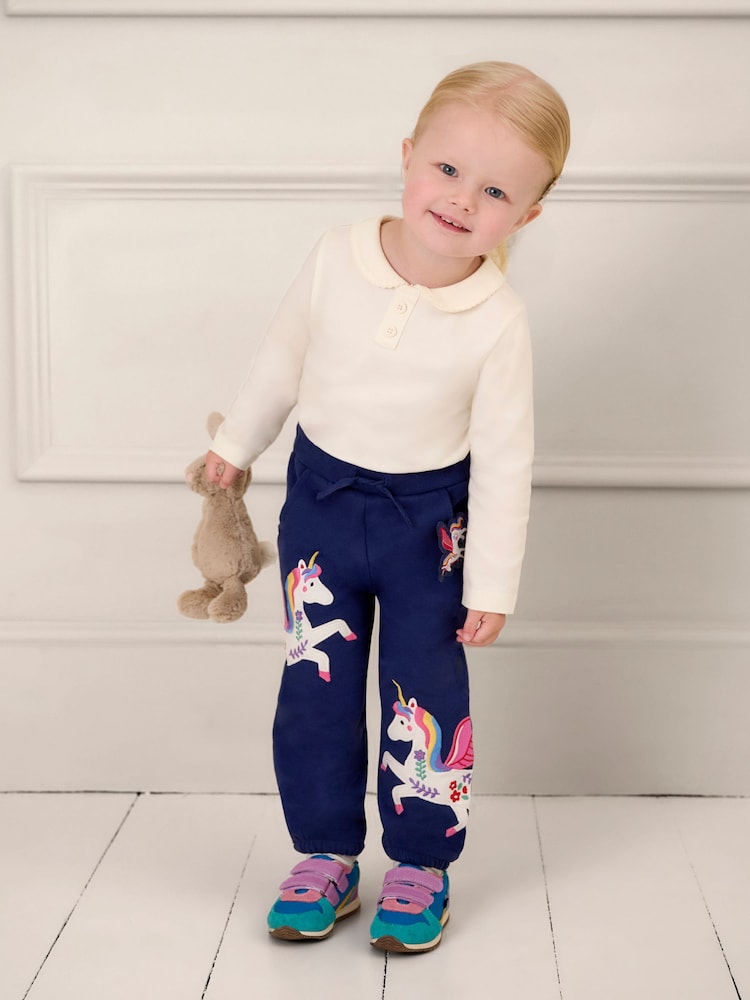 JoJo Maman Bébé Navy Blue Unicorn Appliqué Joggers - Image 2 of 6