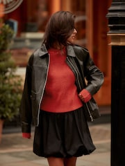 Orange Seam Detail Wrap Neck Rib Knitted Jumper - Image 2 of 8