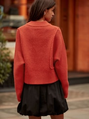 Orange Seam Detail Wrap Neck Rib Knitted Jumper - Image 3 of 8