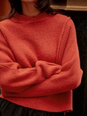 Orange Seam Detail Wrap Neck Rib Knitted Jumper - Image 4 of 8