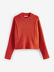 Orange Seam Detail Wrap Neck Rib Knitted Jumper - Image 5 of 8