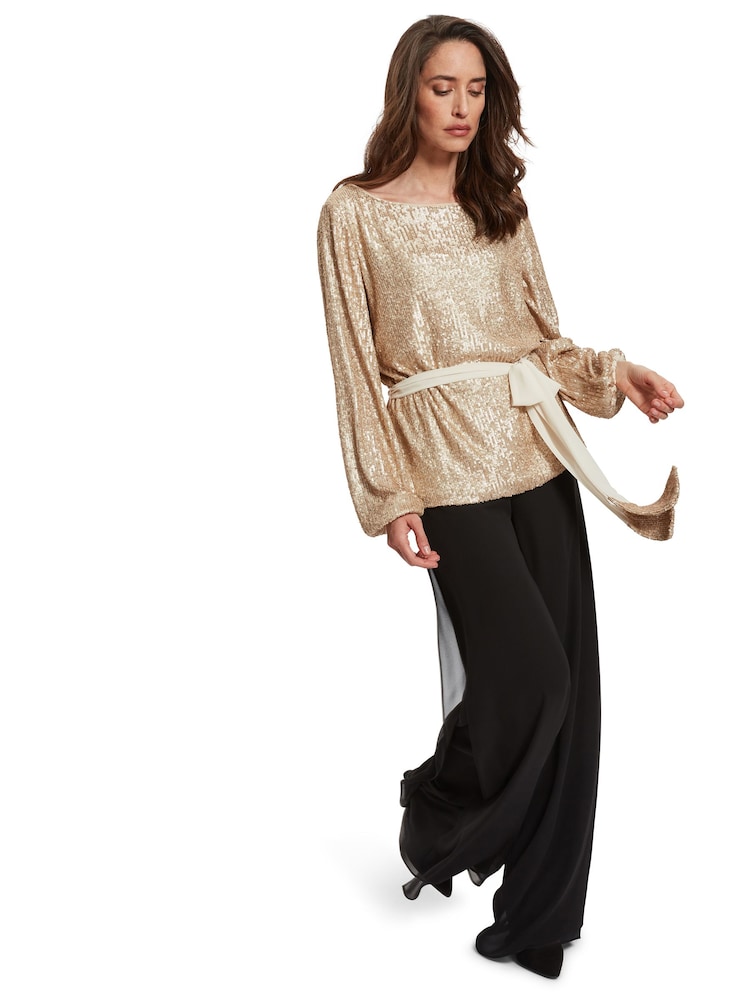 Gina Bacconi Gold Lonika Stretch Sequin Blouse - Image 1 of 2