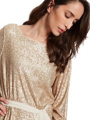 Gina Bacconi Gold Lonika Stretch Sequin Blouse - Image 2 of 2