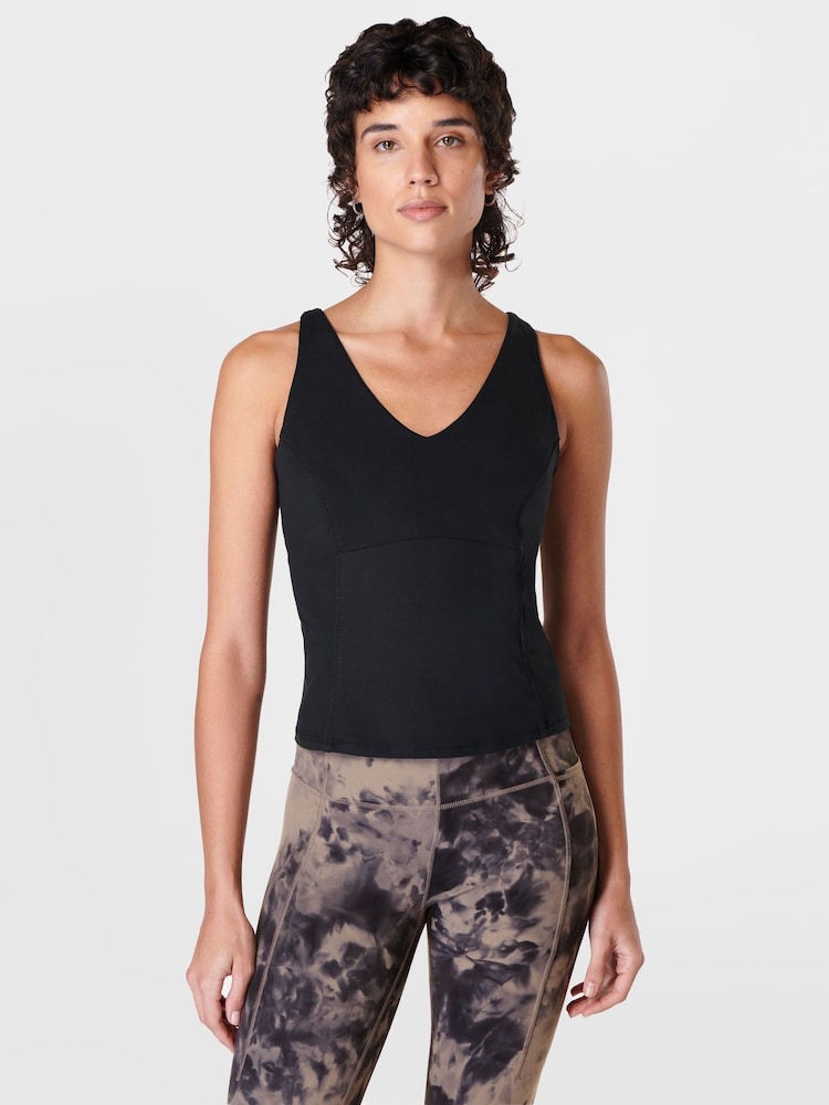 Sweaty Betty Black Supersoft Picot Lace Strappy Bra Tank Top - Image 1 of 7