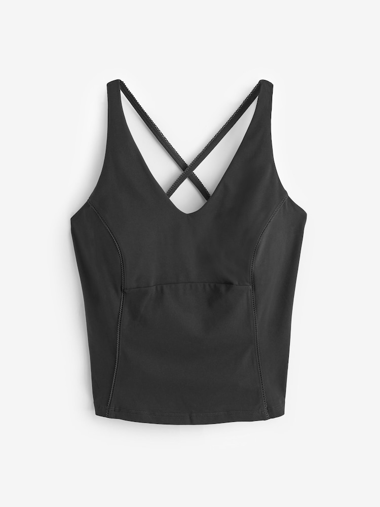 Sweaty Betty Black Supersoft Picot Lace Strappy Bra Tank Top - Image 7 of 7