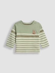 JoJo Maman Bébé Green Bear Embroidered Breton Top And Rib Leggings Set - Image 2 of 6