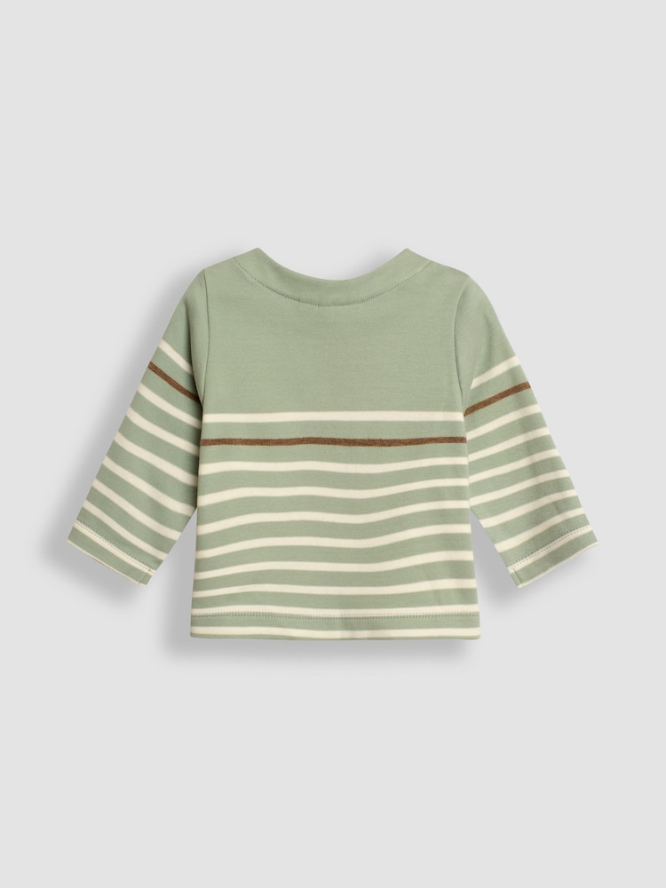 JoJo Maman Bébé Green Bear Embroidered Breton Top And Rib Leggings Set - Image 3 of 6