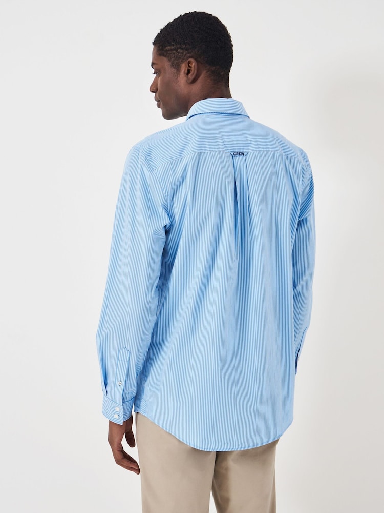 Crew Clothing Blue Crew Clothing Company Oversized Blue 100% Cotton Cornflower Stripe Classic Shirt - Image 2 of 6