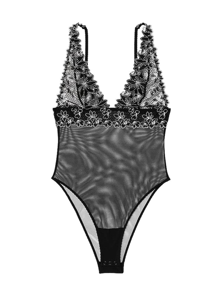 Victoria's Secret Black Ziggy Glam Embroidery Plunge Bodysuit - Image 1 of 4