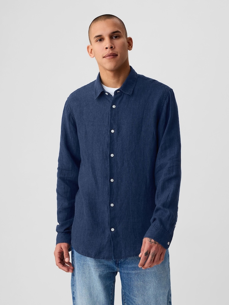 Gap Blue 100% Linen Long Sleeve Shirt - Image 1 of 5