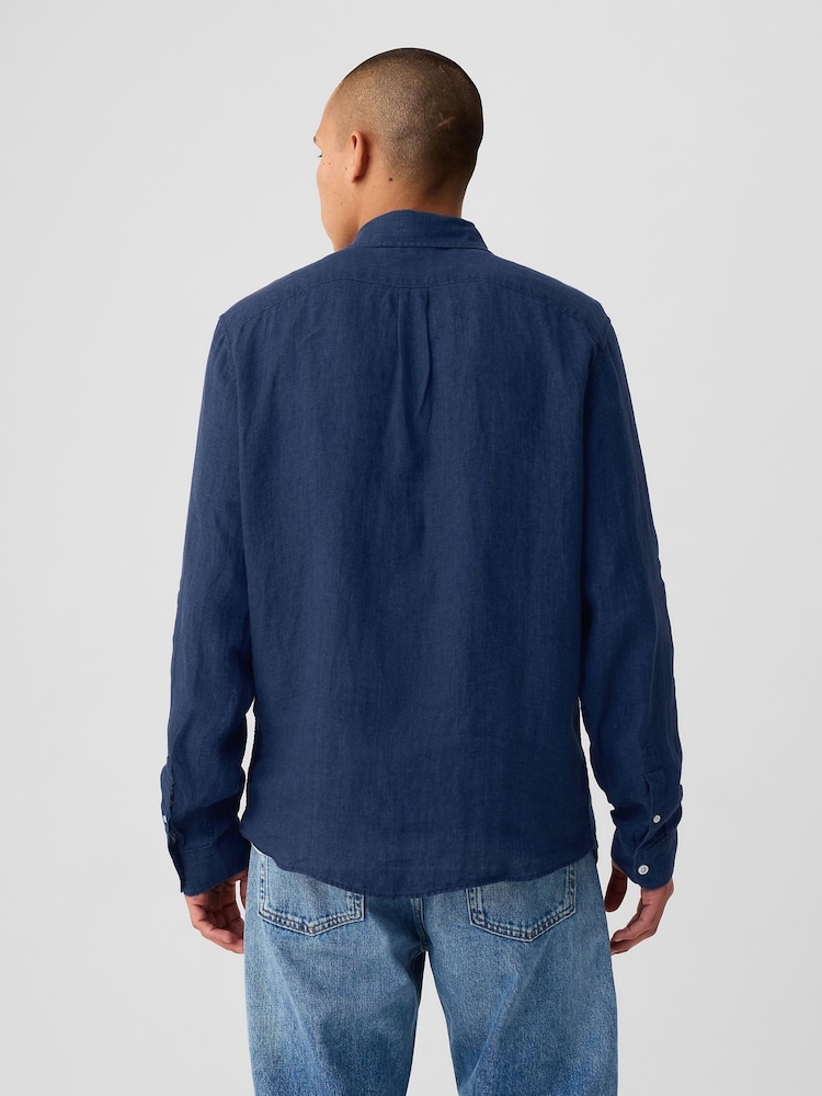 Gap Blue 100% Linen Long Sleeve Shirt - Image 2 of 5 Gap Blue 100% Linen Long Sleeve Shirt - Image 2 of 5