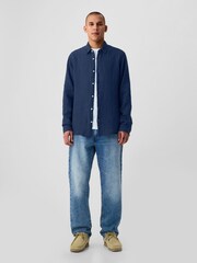 Gap Blue 100% Linen Long Sleeve Shirt - Image 3 of 5