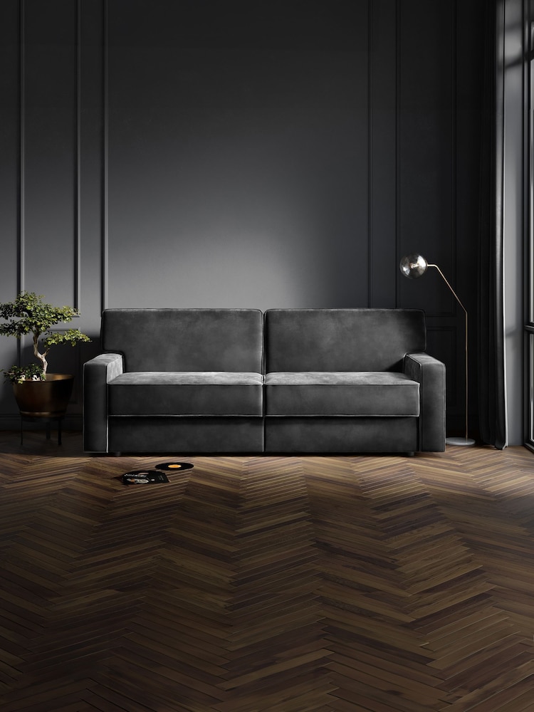 Jay-Be Luxe Velvet Steel Grey Linea 4 Seater Sofa Bed - Image 1 of 6