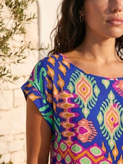 Roman Blue Aztec Print Short Sleeve Top - Image 4 of 4