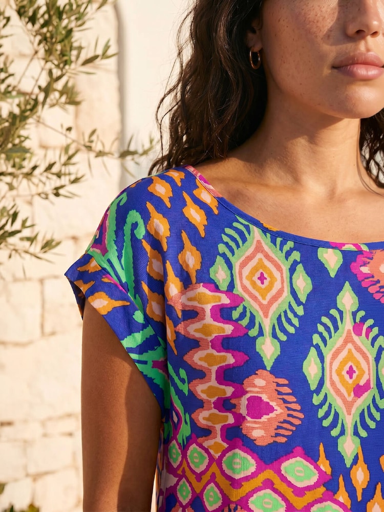Roman Blue Aztec Print Short Sleeve Top - Image 4 of 4 Roman Blue Aztec Print Short Sleeve Top - Image 4 of 4