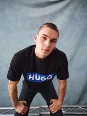 HUGO Light Blue Large Box Logo 100% Cotton T-Shirt - Image 5 of 10