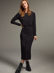 Black Maternity Nursing Long Sleeve Dress - Image 1 of 1