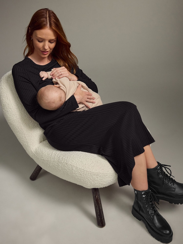 Black Maternity Nursing Long Sleeve Dress - Image 2 of 7