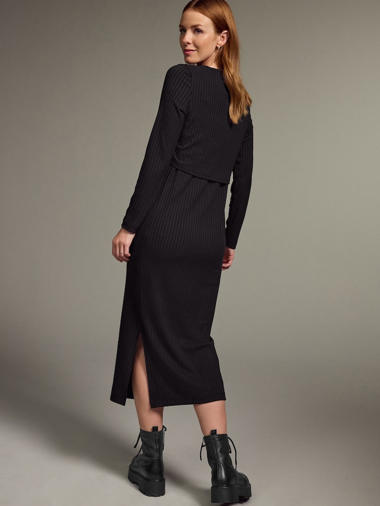 Black Maternity Nursing Long Sleeve Dress - Image 3 of 7