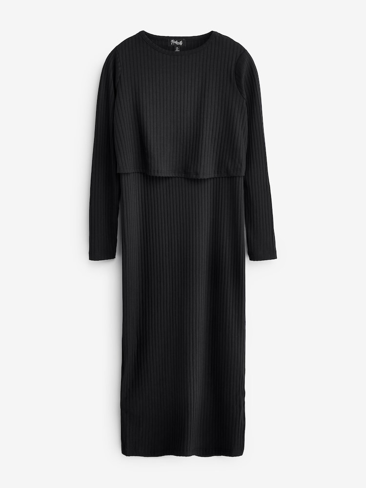 Black Maternity Nursing Long Sleeve Dress - Image 5 of 7