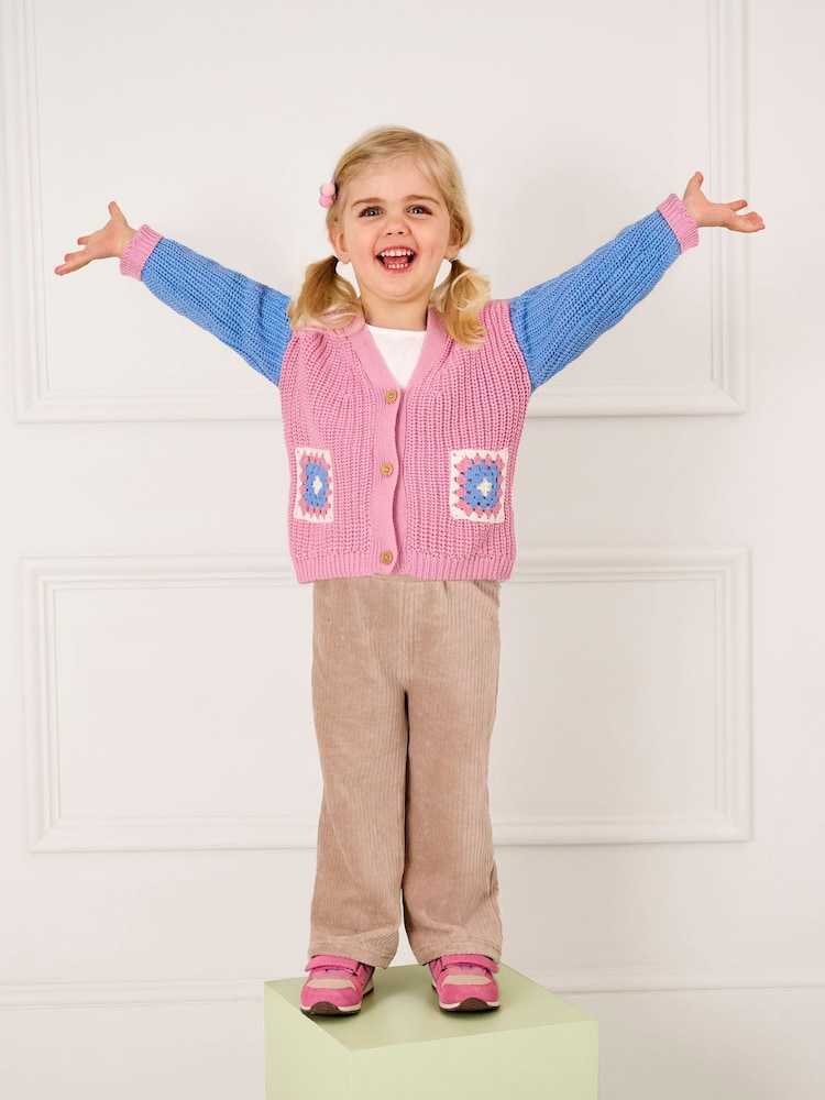 JoJo Maman Bébé Rose Pink Crochet Pocket Cardigan - Image 1 of 7
